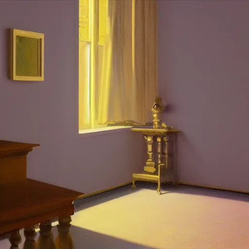 Image similar to an empty room made of ivory and gold filigree, daguerreotype by edward hopper, by Bosch, by klimt, art noveau, highly detailed, strong lights, liminal, eerie, Bright pastel colors, octane render, 8k,