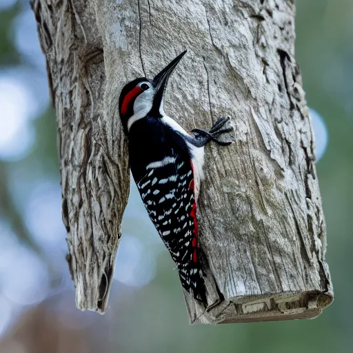 Prompt: 5 5 mm macro photo of a woodpecker inside a house in an oak tree, looking through the window. dof. bokeh. by greg rutkowski and luis royo. highly detailed 8 k. intricate. lifelike. soft light. cinematic processing