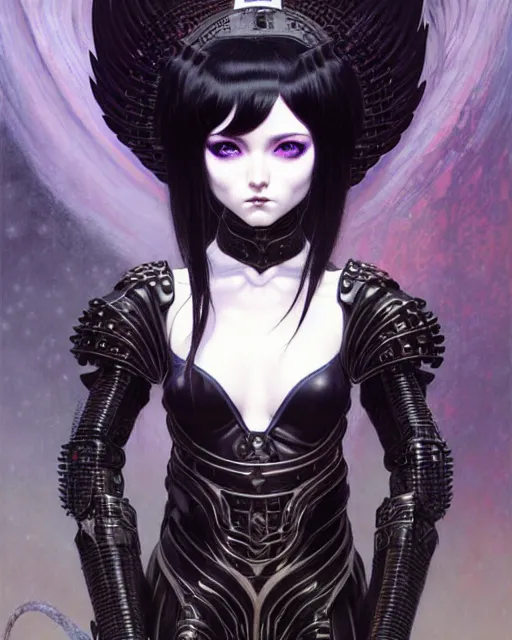 Image similar to portrait of beautiful cute goth girl with short white hairs in warhammer armor, art by ( ( ( kuvshinov ilya ) ) ) and wayne barlowe and gustav klimt and artgerm and wlop