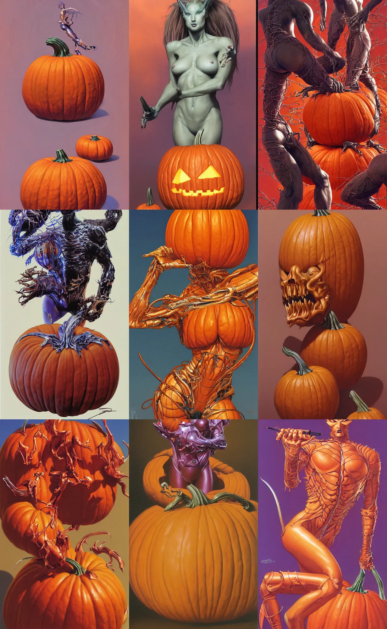 Prompt: pumpkin by hajime sorayama, wayne barlowe, boris vallejo