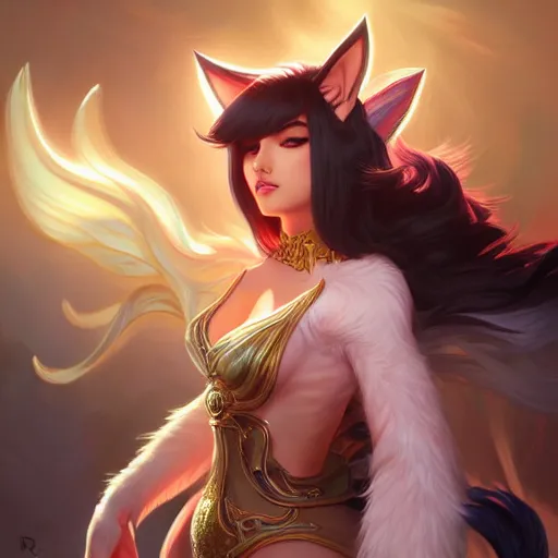 Image similar to perfectly - centered - portrait of ahri from league of legends, intricate, highly detailed, digital painting, artstation, concept art, smooth, sharp focus, illustration, unreal engine 5, 8 k, art by artgerm and greg rutkowski and alphonse mucha