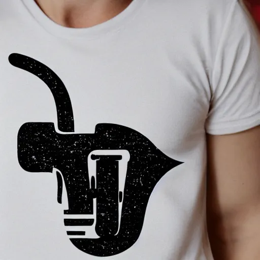Image similar to photo of a coffee stain in the shape of a trumpet on a white t - shirt
