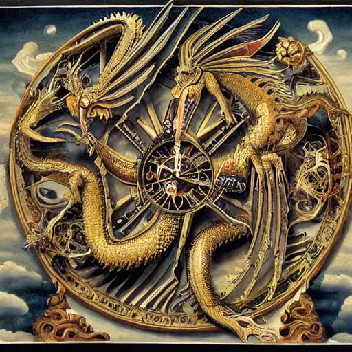 Prompt: extremely complex clockwork dragon with four legs and six wings and eight eyes, insane detail, Renaissance style