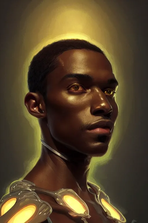 Prompt: clear portrait of a black attractive men, cottagecore!!, background hyper detailed, character concept, full body, dynamic pose, glowing lights!! intricate, elegant, highly detailed, digital painting, artstation, concept art, smooth, sharp focus, illustration, art by artgerm and greg rutkowski and alphonse mucha