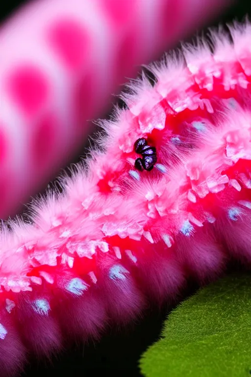 Image similar to high quality macro close-up translucent fluffy caterpillar! gorgeous highly detailed hannah yata elson peter cinematic pink lighting high quality low angle hd 8k sharp shallow depth of field