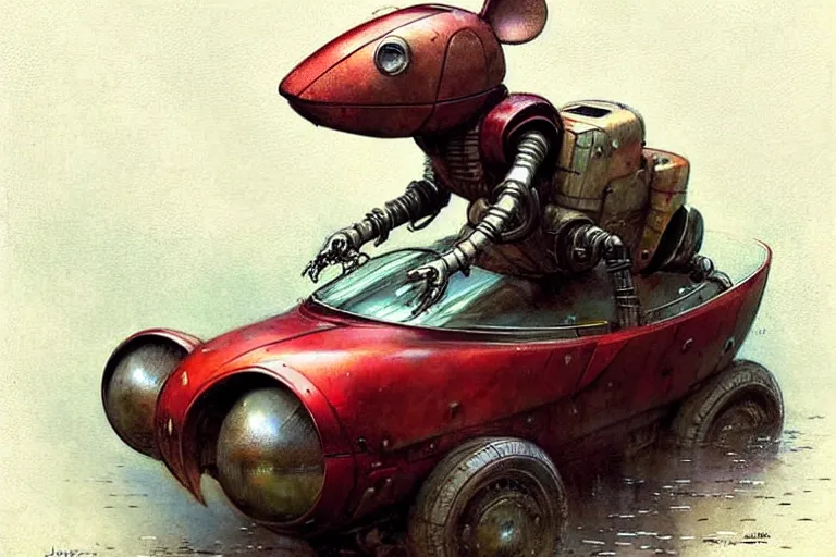 Image similar to adventurer ( ( ( ( ( 1 9 5 0 s retro future robot mouse amphibious vehical home. muted colors. ) ) ) ) ) by jean baptiste monge!!!!!!!!!!!!!!!!!!!!!!!!! chrome red