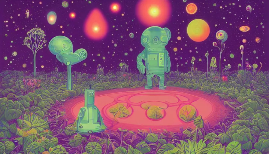 Image similar to the garden at the end of the universe, trippy, mind - bending, tom whalen, mark ryden, chip zdarsky, art station