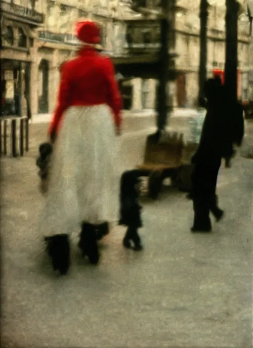 Prompt: blurry, street photography by saul leiter, quints, red, pale