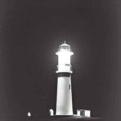 Image similar to 1985 photo of an alien lighthouse at night, surrounded by mosquitoes and evil