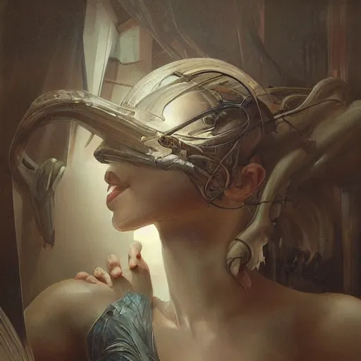 Prompt: Simone Hanna, physically accurate, dynamic lighting, intricate, elegant, highly detailed, digital painting, artstation, HR GIGER, Hieronymus Bosch, Francis Bacon, concept art, smooth, sharp focus, illustration, art by artgerm and greg rutkowski and alphonse mucha