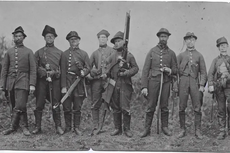 Prompt: a civil war era photo of soldiers and werewolves