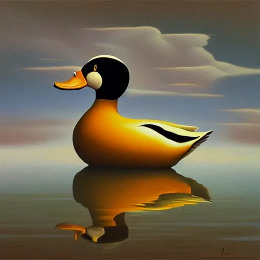 Image similar to a duck on the prowl oil painting vladimir kush