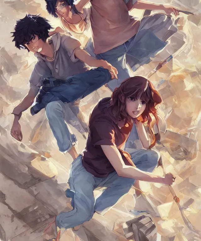 Prompt: percy jackson and annabeth chase, shinkai makoto studio ghibli studio key hideaki anno sakimichan stanley artgerm lau rossdraws james jean marc simonetti elegant highly detailed digital painting artstation pixiv