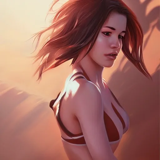 Image similar to A Buff Young Lifeguard at the Beach, short brown hair, brown eyes, slight smile, art by Artgerm, artstation