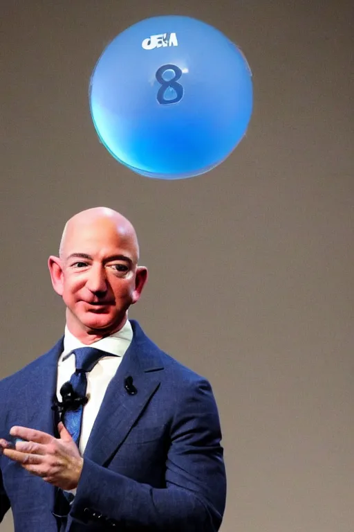 Image similar to the top of jeff bezos head is a magic 8 ball