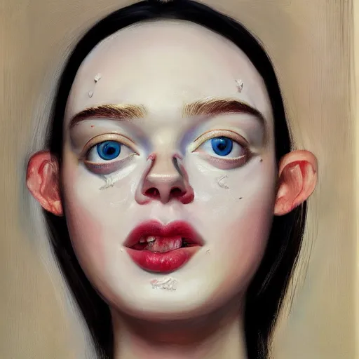 Prompt: a striking hyper real painting of Elle Fanning by George Condo