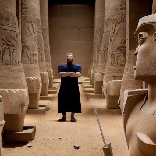 Prompt: stunning awe inspiring seth rogen as the ancient egyptian god set, movie still 8 k hdr atmospheric lighting