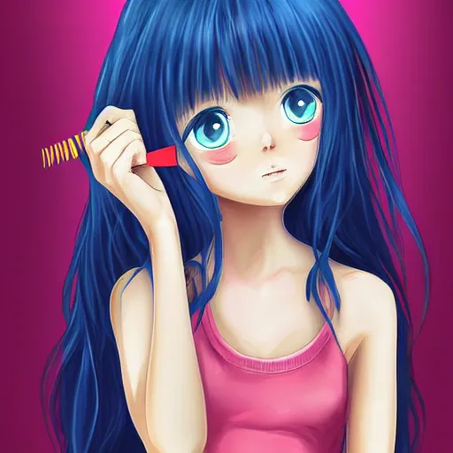 Image similar to portrait of a cute girl holding a scissors, anime digital art,