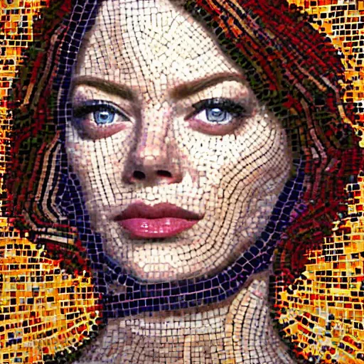 Prompt: beautiful zeugma mosaic of emma stone, significant pebbles boundaries, most beautiful mosaic in the history, high detail, realistic, accurate facial detailing, realistic composition, concept art, best of artstation, monocolor mosaics, no reflection, sexy hot body, in the style of chris foss, rodger dean, moebius, michael whelan, and gustave dor