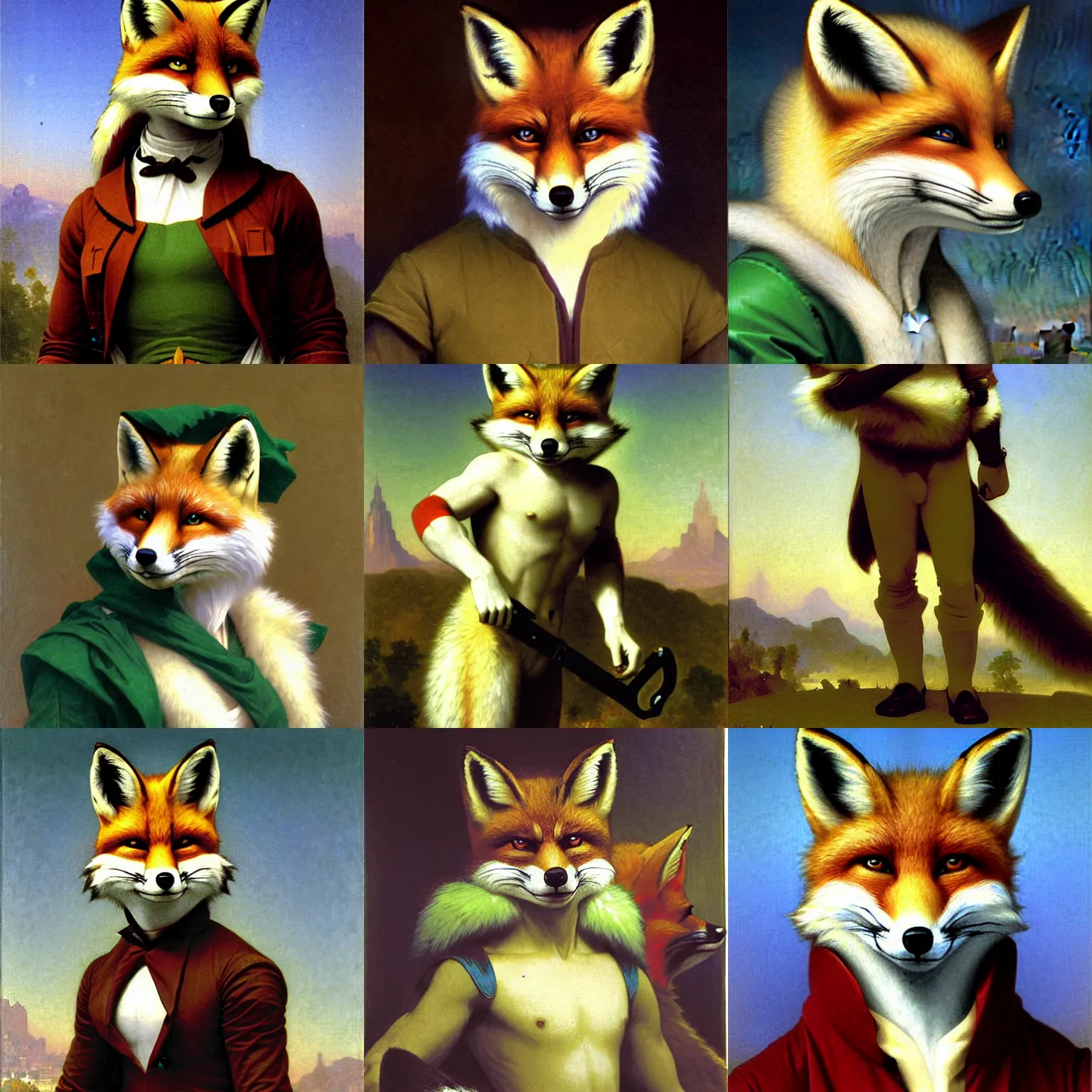 Prompt: fox mccloud from star fox, by william - adolph bouguereau, furry fox mccloud, victorian era masterwork painting