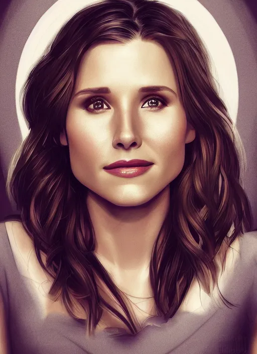 Image similar to a combination of kristen bell and cobie smulders, portrait, intricate, highly detailed, elegant, 8 k, digital art, trending on artstation, smooth, sharp focus