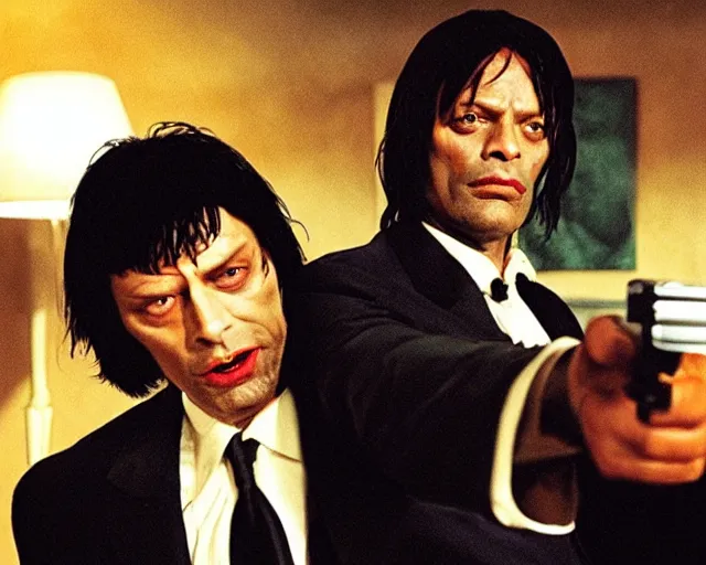 Image similar to Mads Mikkelsen as Vincent Vega in Pulp Fiction with Samuel Leroy Jackson