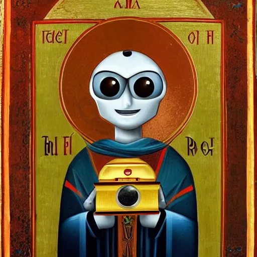 Prompt: wall-e robot, russian orthodox icon