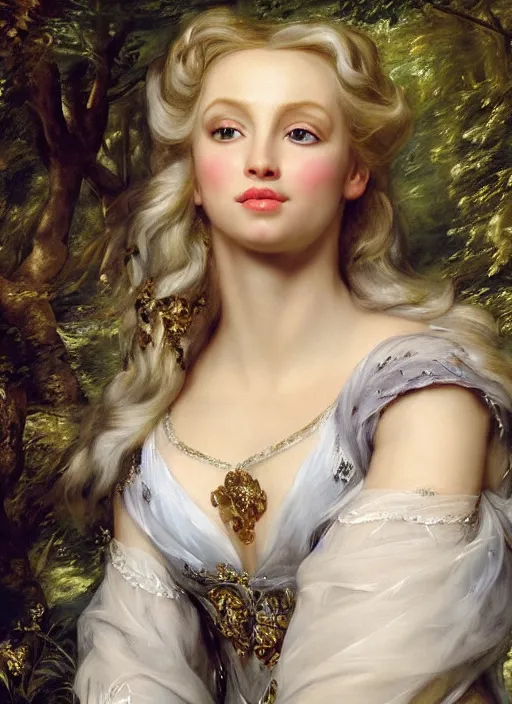 Image similar to Beautiful elsa, Looks like Britney Spears, In the woods, Dramatic, Edge, Good, Infused, Backlight, De-Noise, VFX, insanely detailed and intricate, hypermaximalist, elegant, ornate, hyper realistic, super detailed, by Anthony Van Dyck, by Ivan Shishkin, by John Constable