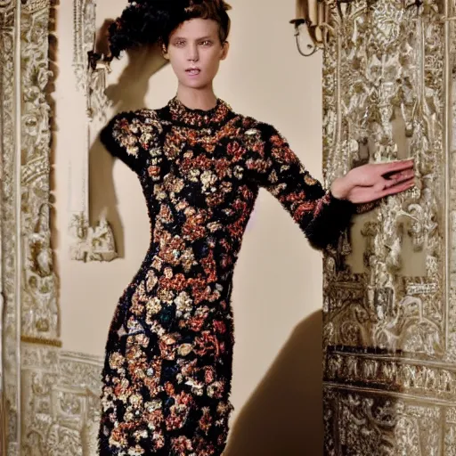 Image similar to fashion model with luxury dress, official dolce and gabbana editorial, highly detailed