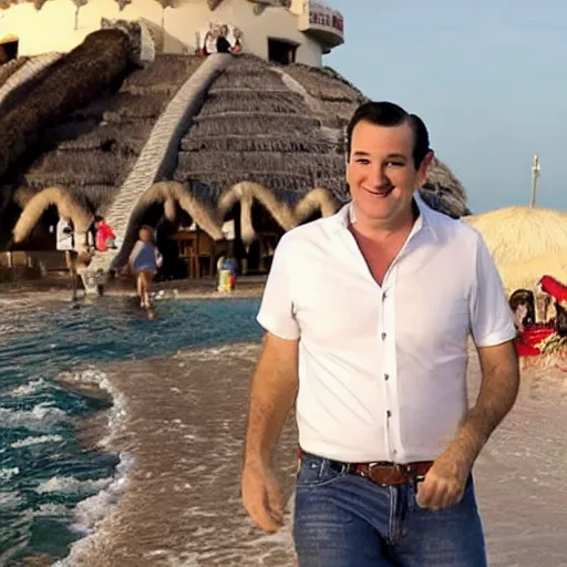 Image similar to Ted Cruz stars in a tourism commercial for Cancun