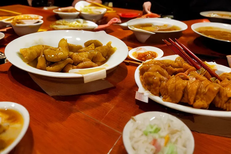 Prompt: chinese food, highly dimensionally stable, photograph captured at asian buffet restauraunt