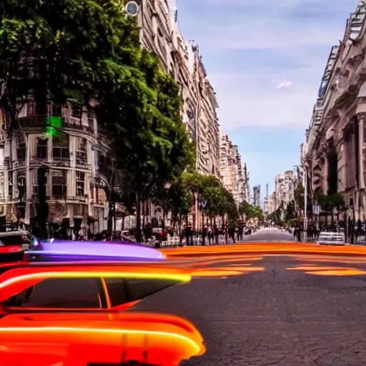 Image similar to Buenos Aires Argentina, futuristic cars in the street, holograms in the street, detailed, hd