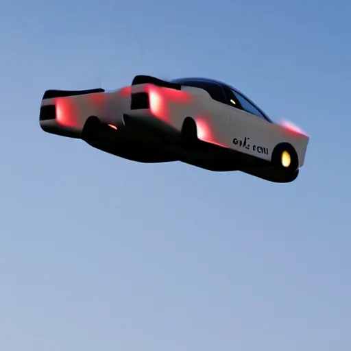 Prompt: flying car going through the sky