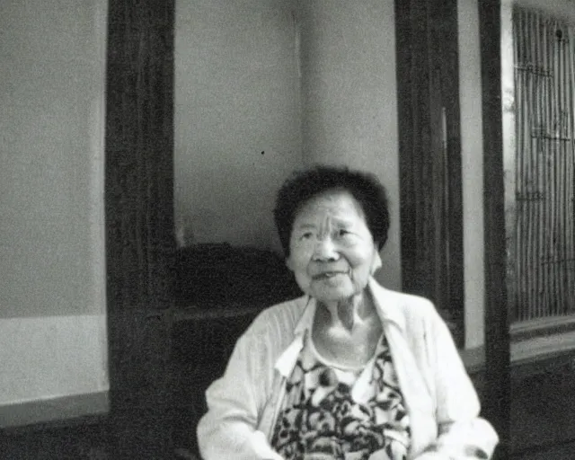 Prompt: old photograph of my grandma taken in manila circa 1996