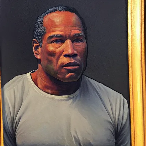 Image similar to Painting of OJ Simpson as the T-800 Art by william adolphe bouguereau. During golden hour. Extremely detailed. Beautiful. 4K. Award winning.