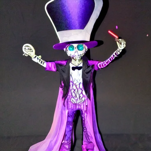 Image similar to undead night elf at prom wearing a tophat, exquisite detail, lasers, disco ball,