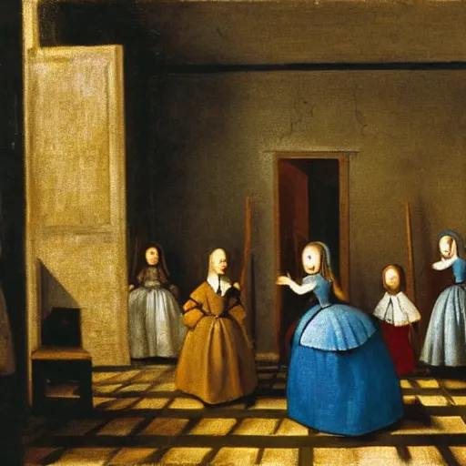 Image similar to las meninas with stick figures, flash animation