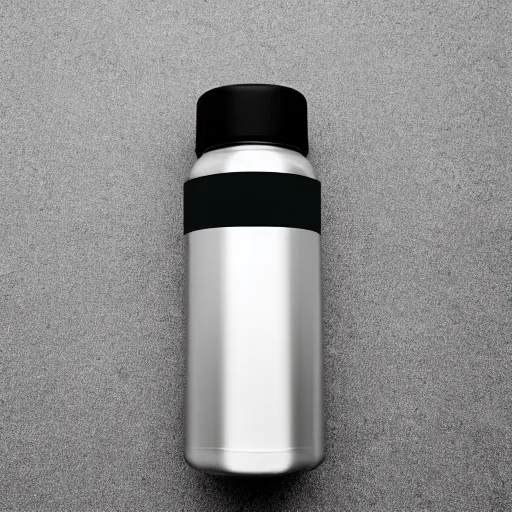 Image similar to cinematic photoshoot of clean modern hand crafted super futuristic tech water bottle pro display xpr luxury smooth color metal white silver with black leather padding well design ultrareallistic detailed high quality 8 k photorealistic ultra realistic