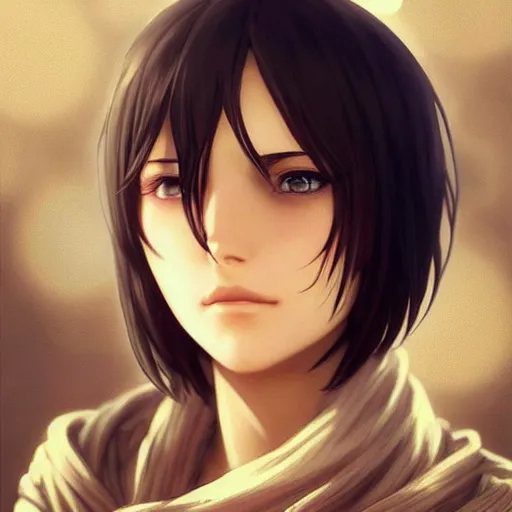 Image similar to mikasa ackerman, bokeh, beautiful face!!!!, 2 7 years old, cg animation, lifelike, animated, realistic, character select portrait, by artgerm, greg rutkowski, alphonse mucha, 3 d