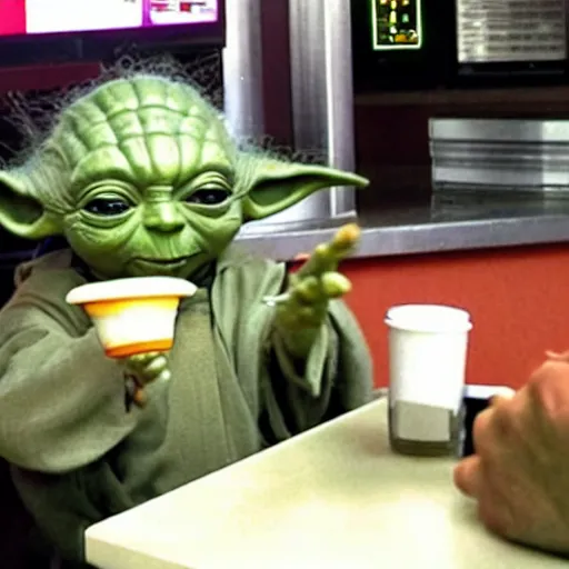 Prompt: Yoda working at McDonald's