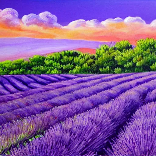 Prompt: painting of lavender field, highly detailed, beautiful lighting