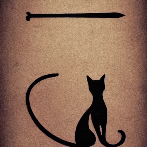 Image similar to tattoo design, stencil, a cat jumping in the air with a sword