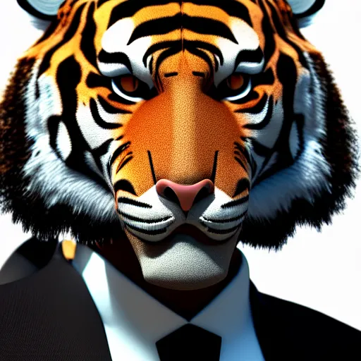 Prompt: anthropomorphic tiger in a black suit, ultra detail, ultra realistic, 8 k