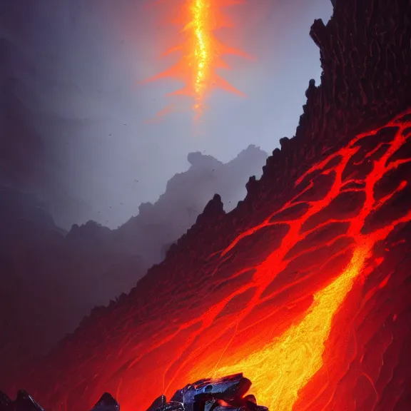 Image similar to bionicle, volcanic lava surfing, evocative, mystical night, sharp focus, very very very very detailed, award winning, masterpiece digital painting by greg rutkowski, alex grey, marc adamus, beautiful dramatic lighting, artstation, 4 k wallpaper, style by peter deligdisch, peterdraws