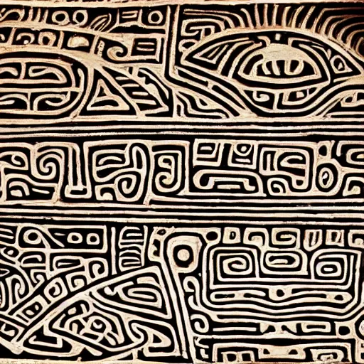 Image similar to a high detailed picture of mayan hieroglyphics showing ufos 4k