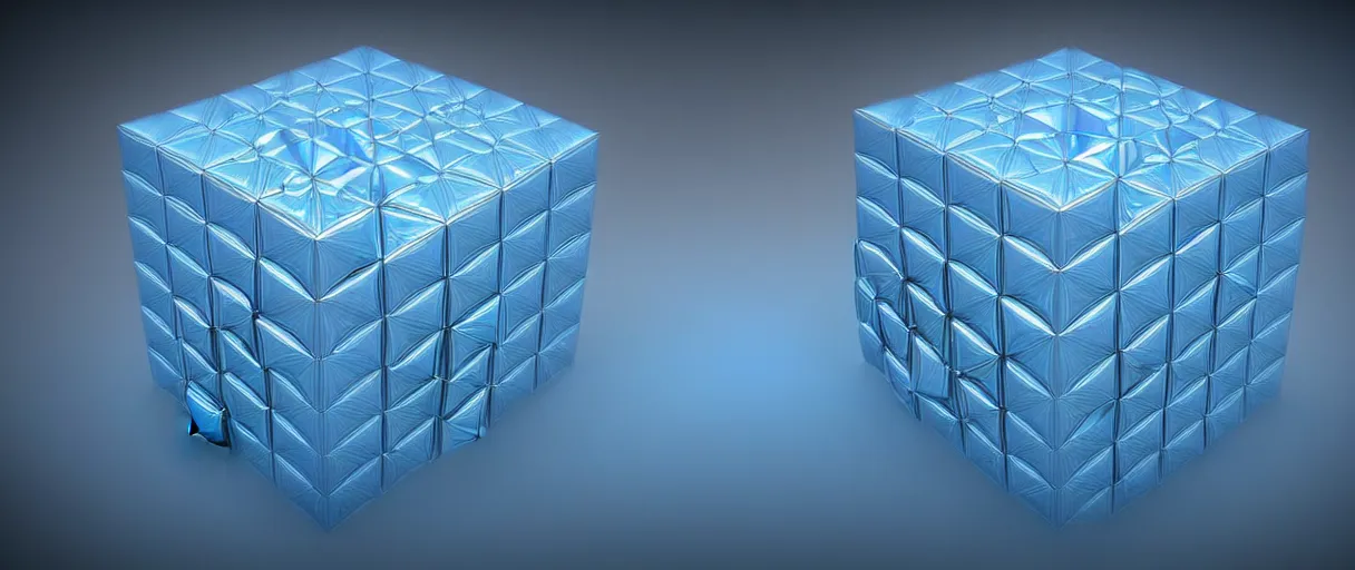Image similar to hyperrealistic 3d render neo-surreal metatron's cube opening iridescent escher dali octane moody blue lighting low angle hd 8k sharp shallow depth of field