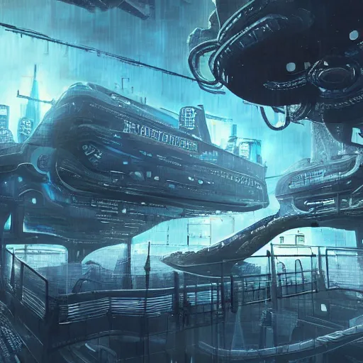 Prompt: Hyperrealistic futuristic lovecraftian, eldritch, cyberpunk space station