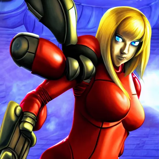 Prompt: samus aran as the main character of 'crypt of the necrodancer'