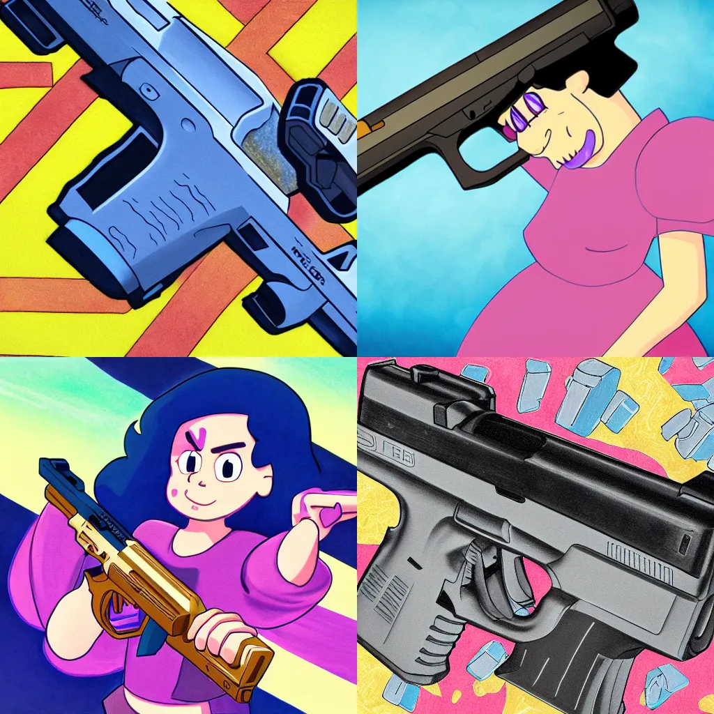 Prompt: steven universe with a glock, photorealism