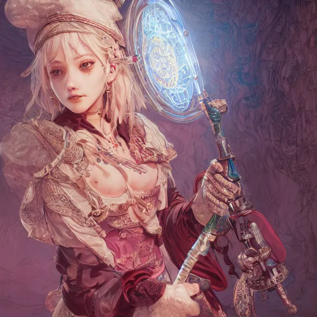 Image similar to the portrait of neutral good colorful female cleric bard as absurdly beautiful, gorgeous, elegant, skinny gravure idol, an ultrafine hyperdetailed illustration by kim jung gi, irakli nadar, intricate linework, sharp focus, bright colors, octopath traveler, final fantasy, unreal engine 5 highly rendered, global illumination, radiant light, detailed and intricate environment